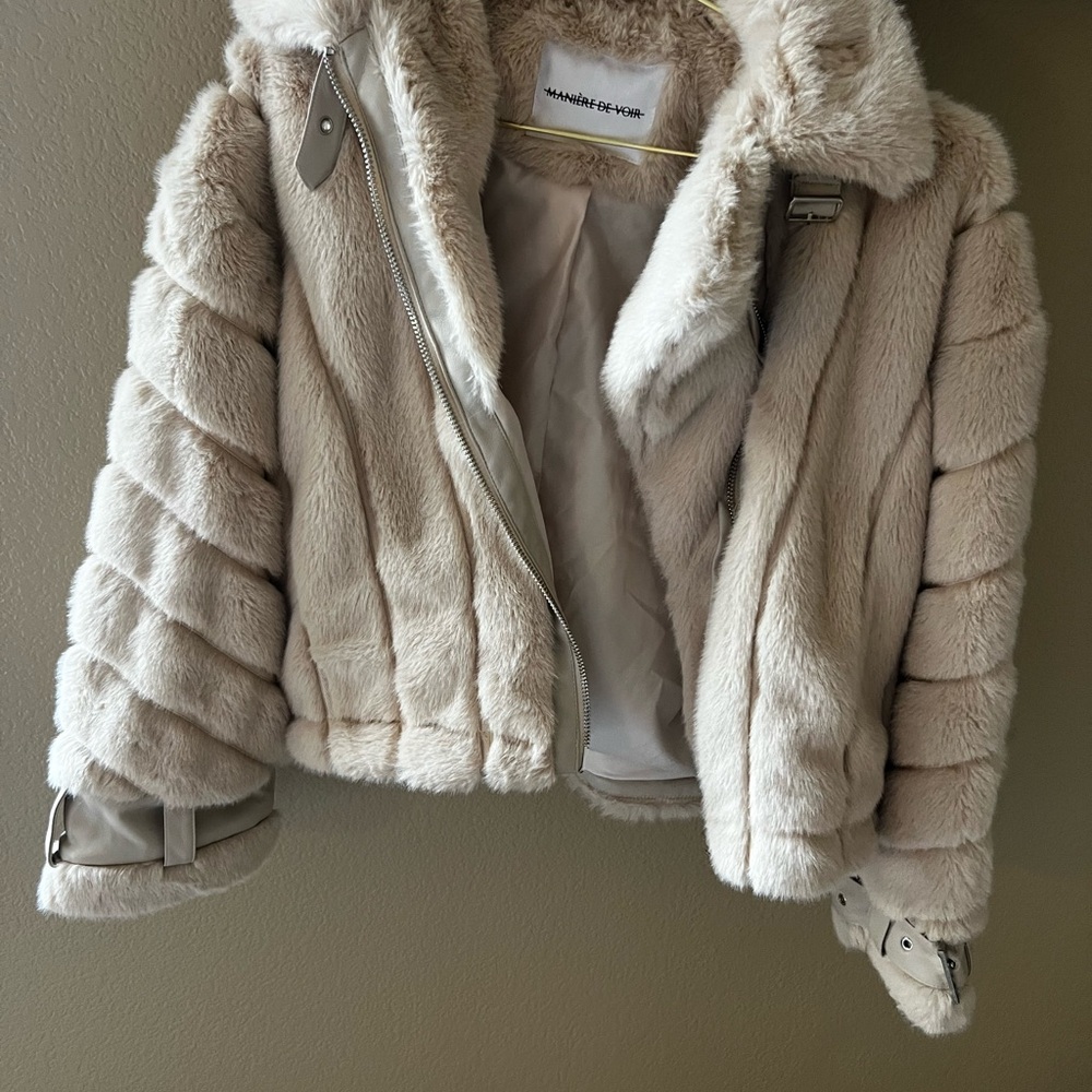 Maniere De Voir Faux Fur Cream Jacket